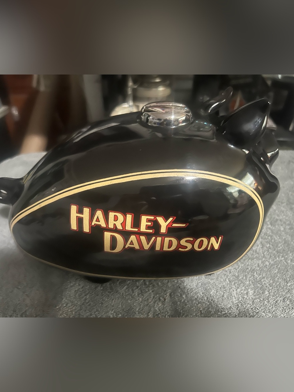 Harley-Davidson Black & Gold Ceramic Hog Bank